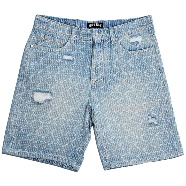 Ski Mask Pattern Distressed Shorts