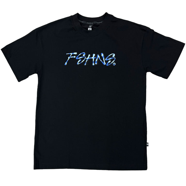 Painted Script Oversize Tee (Black/Blue Camo)