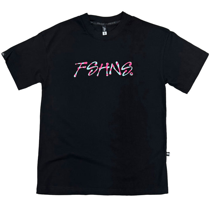 Painted Script Oversize Tee (Black/Fuchsia Camo)