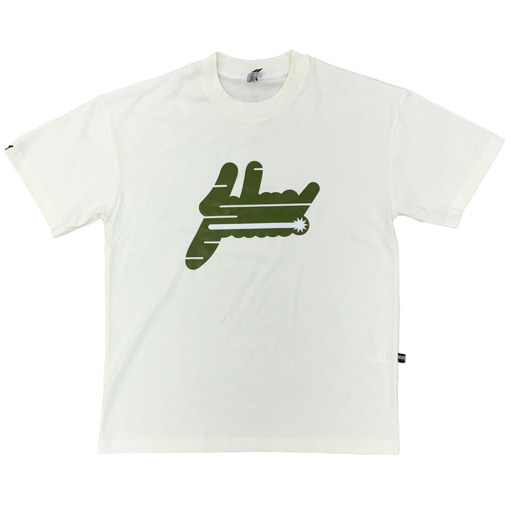 Oversize Big Logo Laser Gun Tee (Vanilla/Olive Green/Glitter)