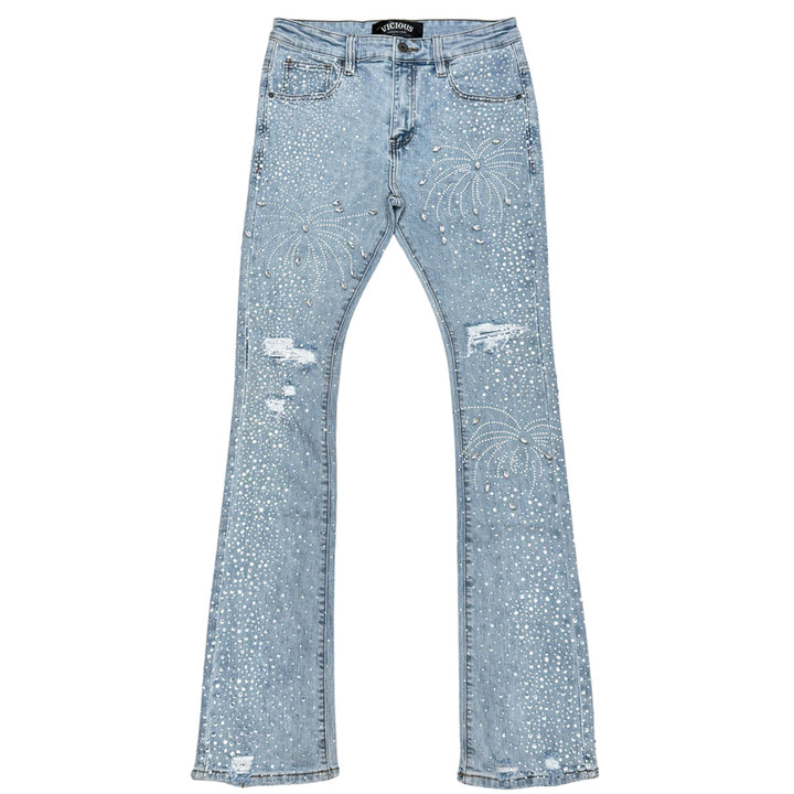 Embellished Rhinestone Stack Denim (Light Blue)