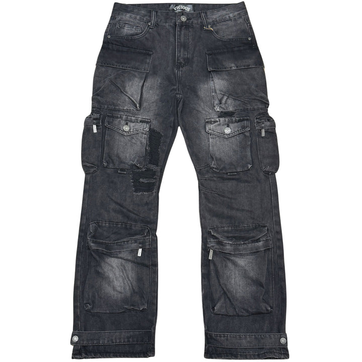 Multi Cargo Baggy Fit Denim VC741 (Black)