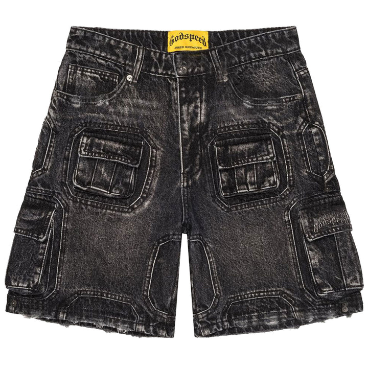 Octagon Cargo Denim Shorts (Black)