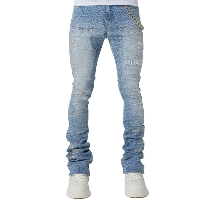 Aqua Blue Calligraphy Denim