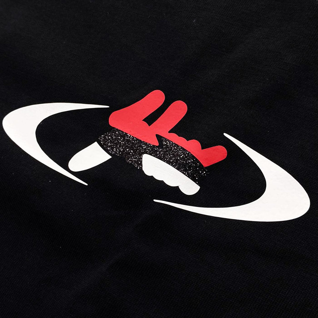 Planet Small Logo Tee (Red/Black Glitter) Detail | FSHNS Brand