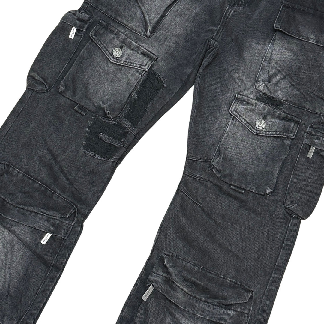 Multi Cargo Baggy Fit Denim VC741 (Black)