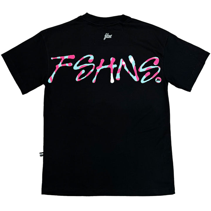 Painted Script Oversize Tee (Black/Fuchsia Camo)