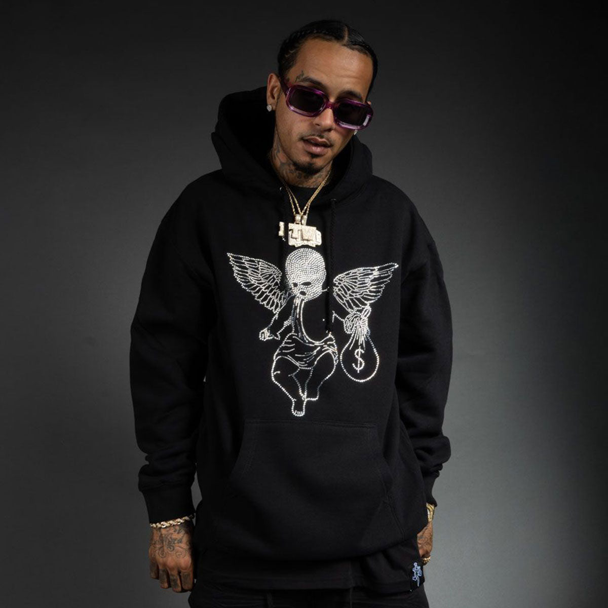 Rhinestone Ski Mask Angel Hoodie (Black) – Urban Street Wear