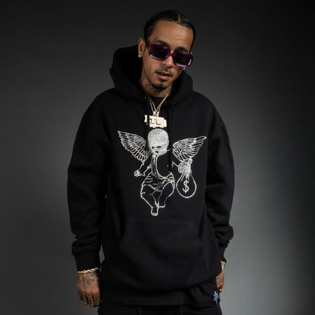 Rhinestone Ski Mask Angel Hoodie (Black)