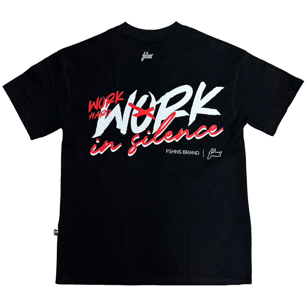 Work In Silence Oversize Tee (Black/Red)