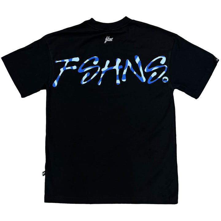 Painted Script Oversize Tee (Black/Blue Camo)