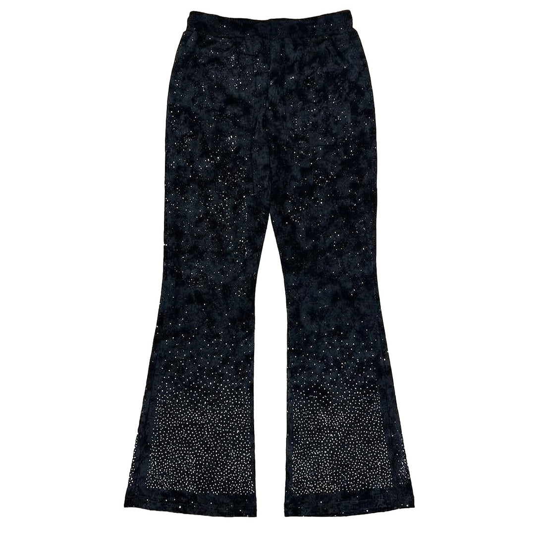 Stone Rivet Stacked Pants (Black)