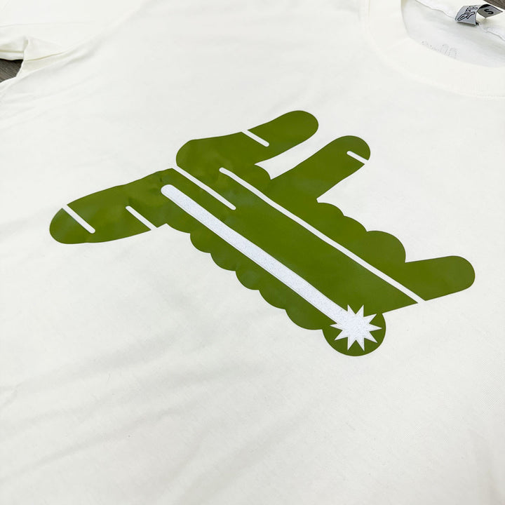 Oversize Big Logo Laser Gun Tee (Vanilla/Olive Green/Glitter)