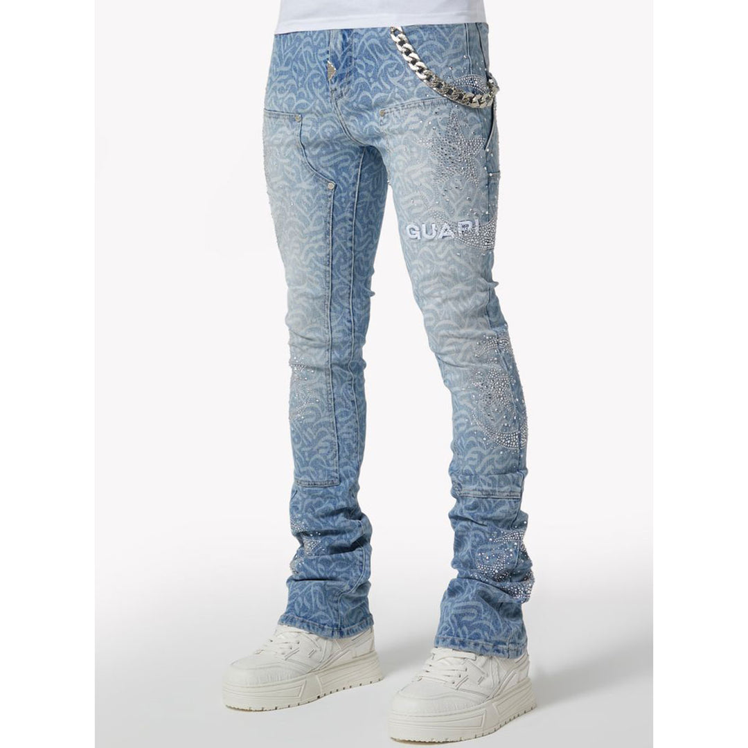 Aqua Blue Calligraphy Denim