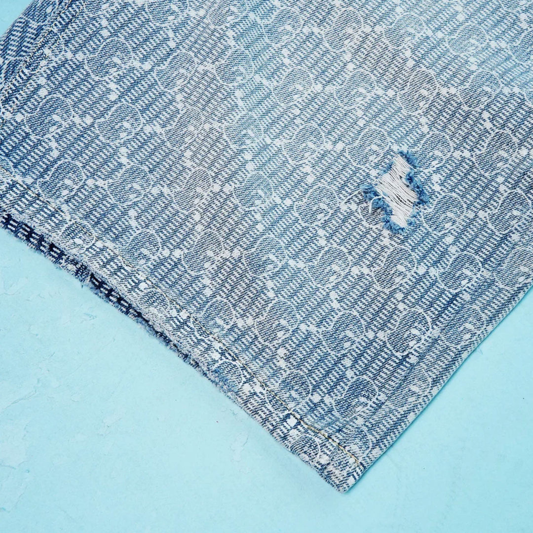 Ski Mask Pattern Distressed Shorts