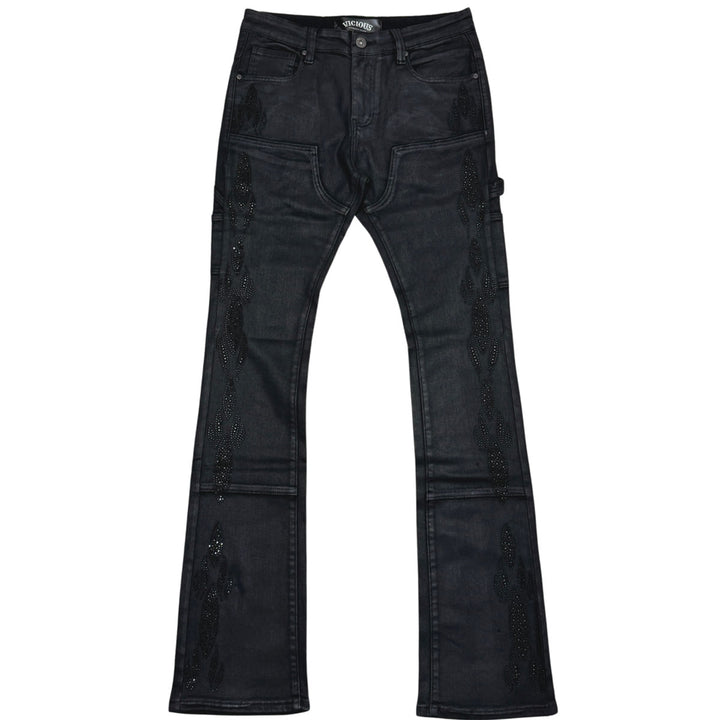 Embellished Waxed Coated Denim (Coated Black)