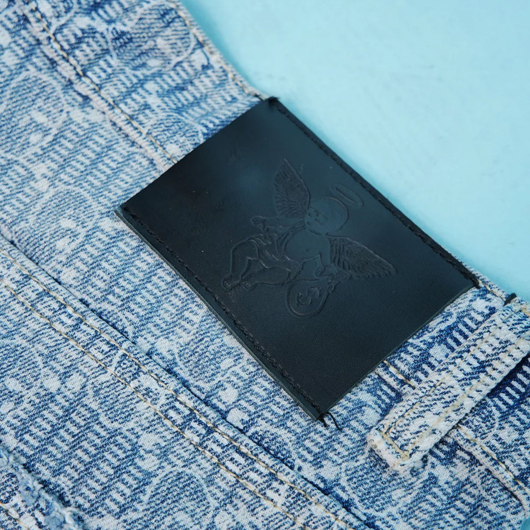 Ski Mask Pattern Distressed Shorts