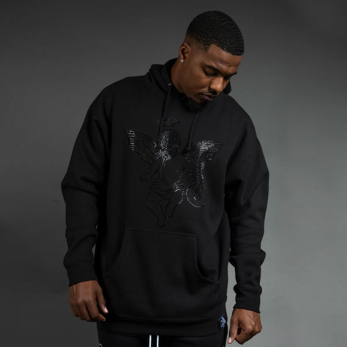 Black Rhinestone MM Angel Hoodie (Black) – Urban Street Wear