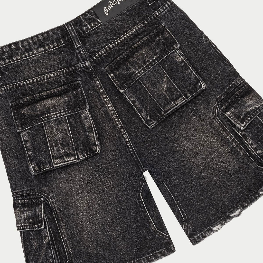 Octagon Cargo Denim Shorts (Black)