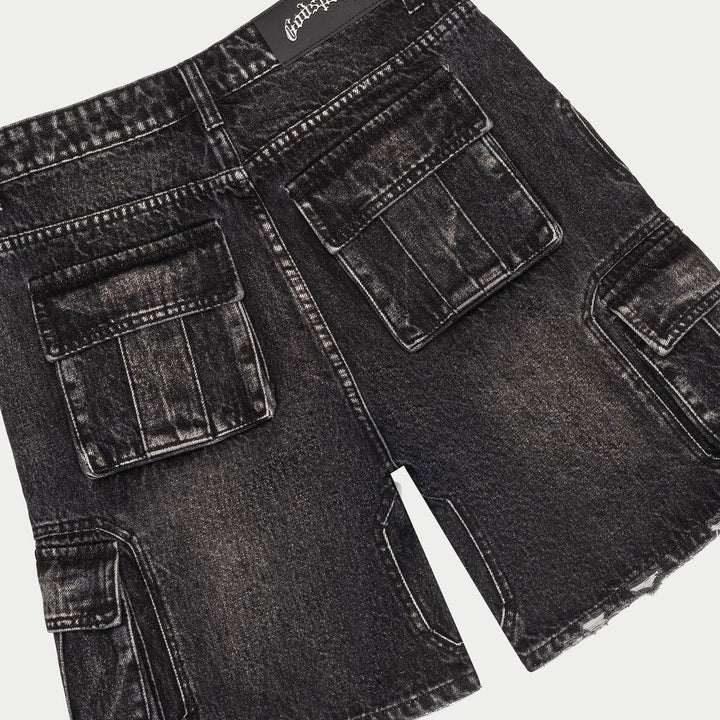 Octagon Cargo Denim Shorts (Black)