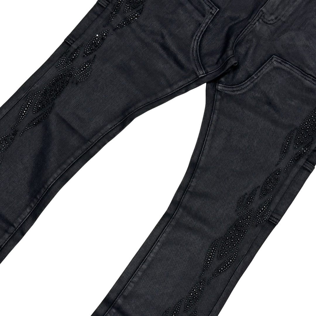 Embellished Waxed Coated Denim (Coated Black)