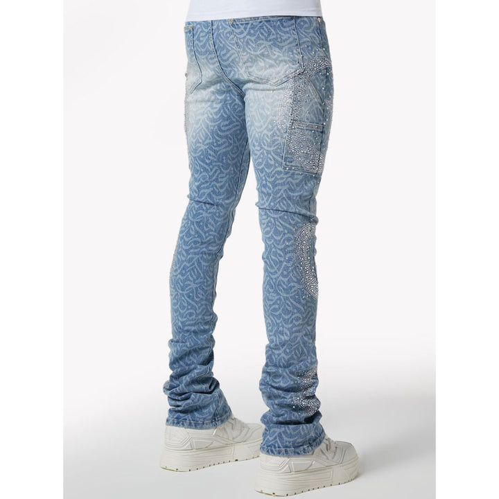 Aqua Blue Calligraphy Denim
