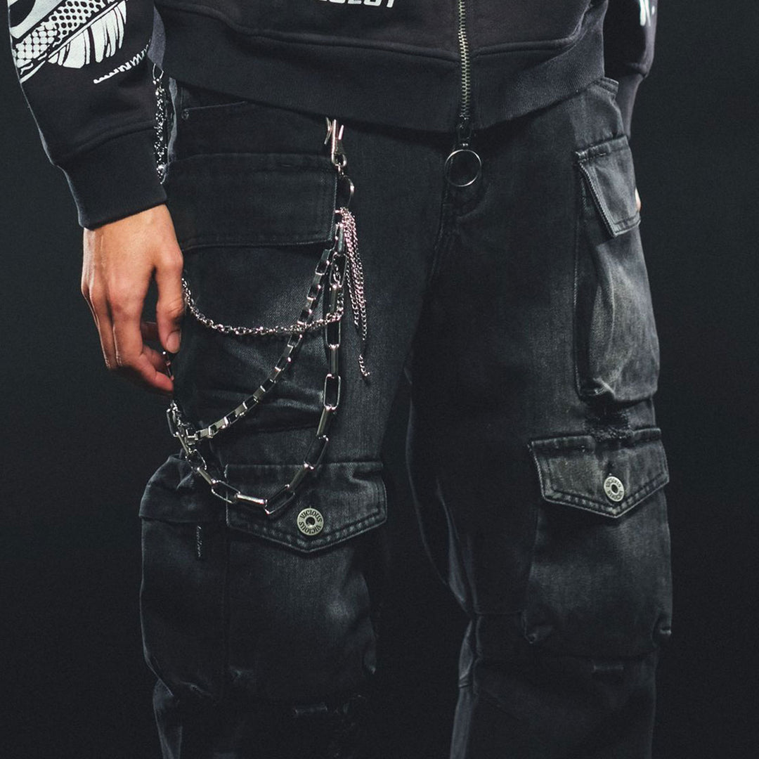 Multi Cargo Baggy Fit Denim VC741 (Black)