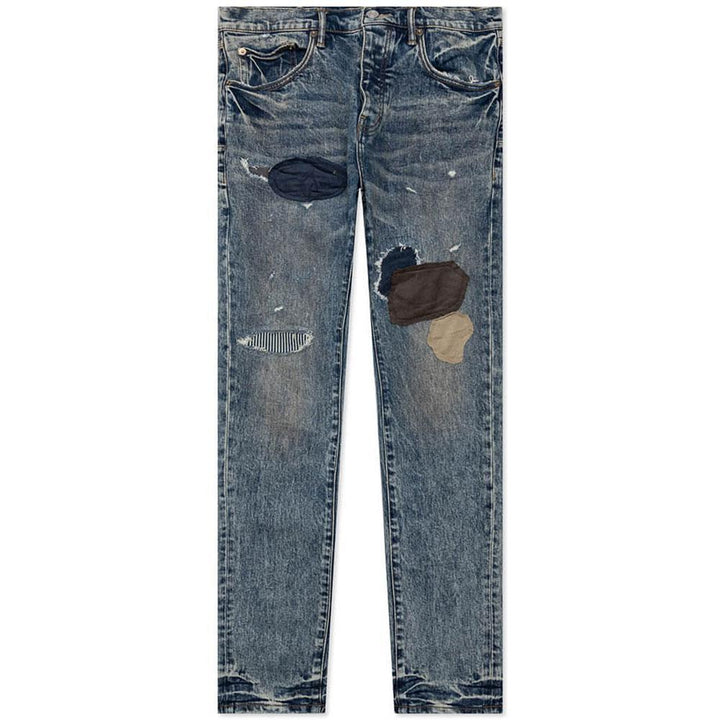 P001 Low Rise Skinny Jean (Worn Indigo Patchwork)