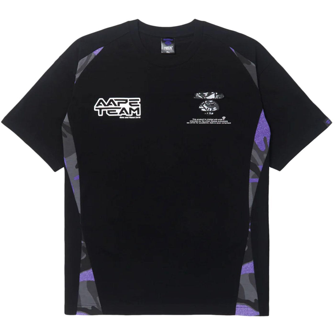 Moonface Embroidered Camo Paneled Tee (Black)
