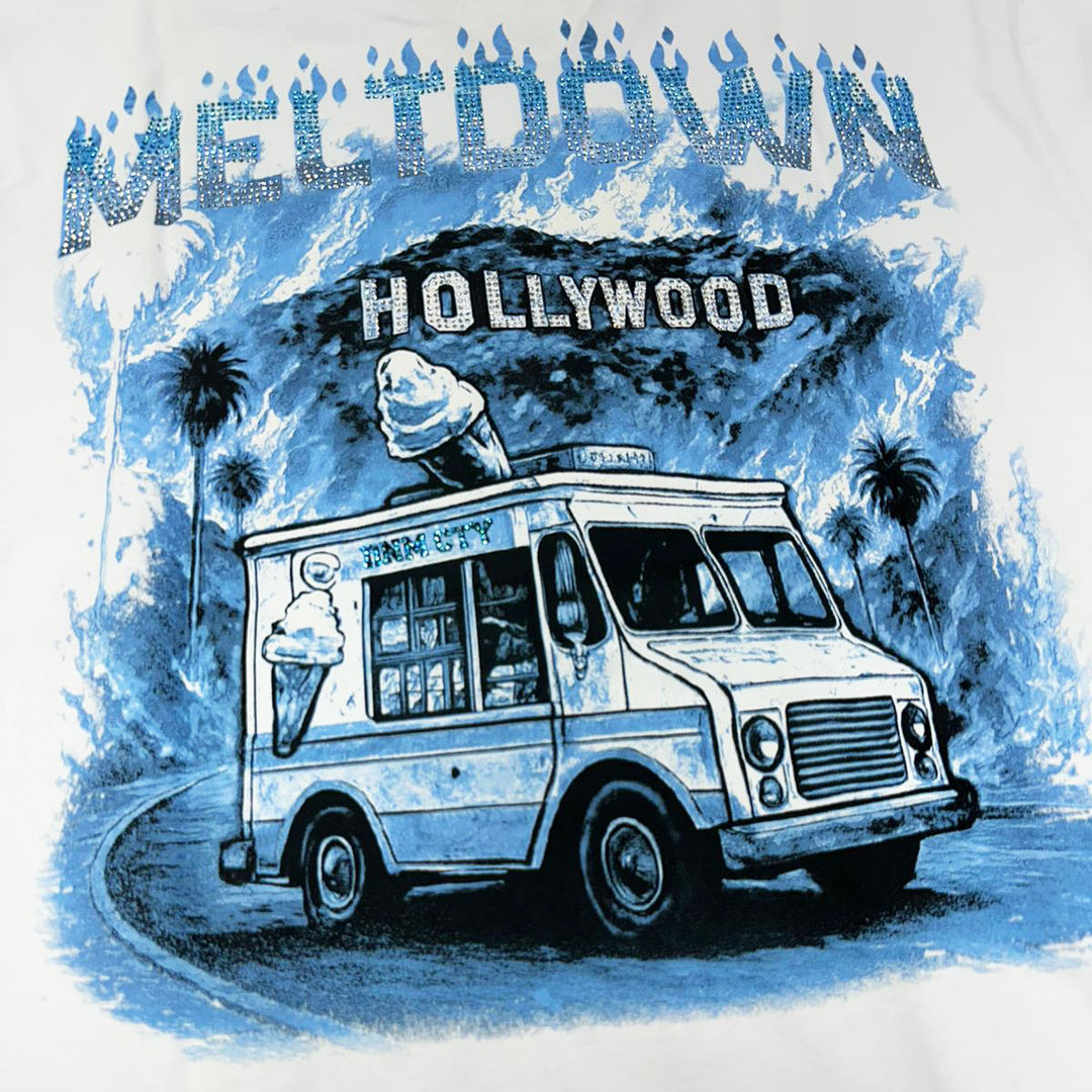 Meltdown Rhinestone Tee (White / Blue)