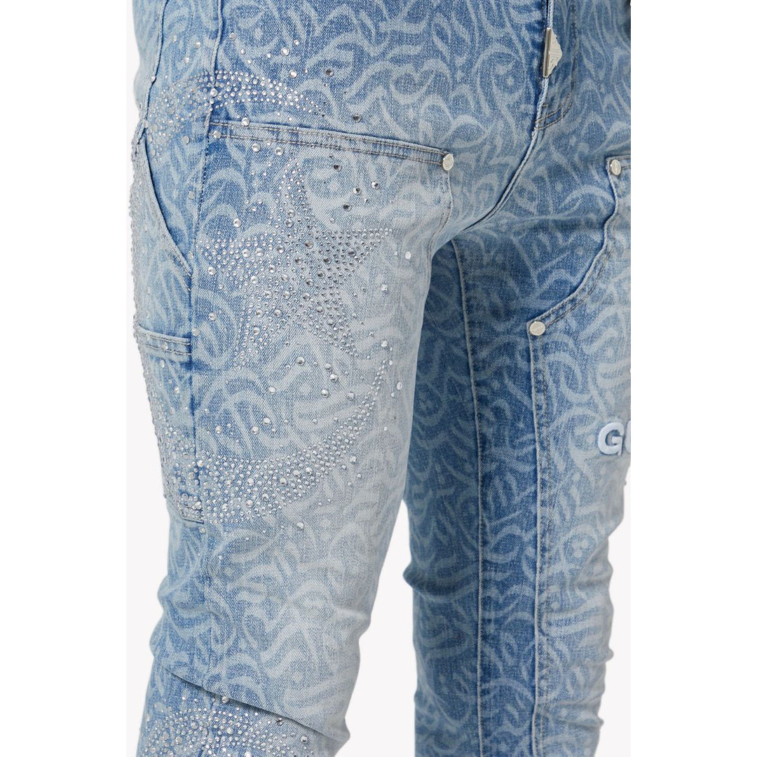 Aqua Blue Calligraphy Denim
