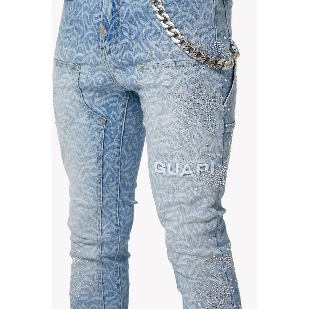 Aqua Blue Calligraphy Denim