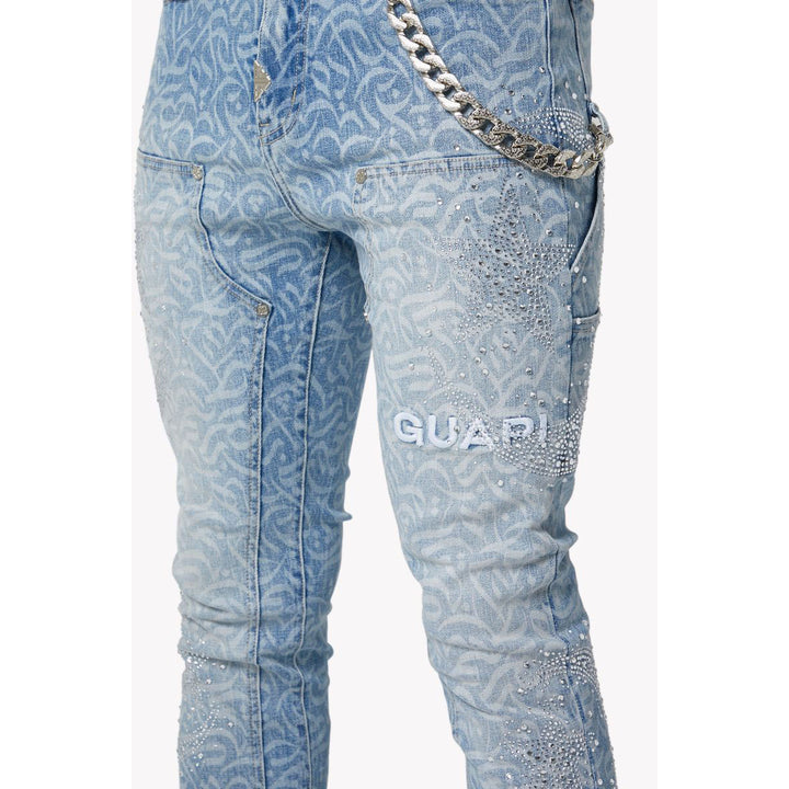 Aqua Blue Calligraphy Denim
