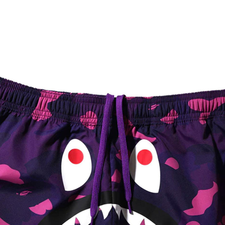 BAPE Color Camo Shark Beach Shorts (Purple) Details | A Bathing Ape