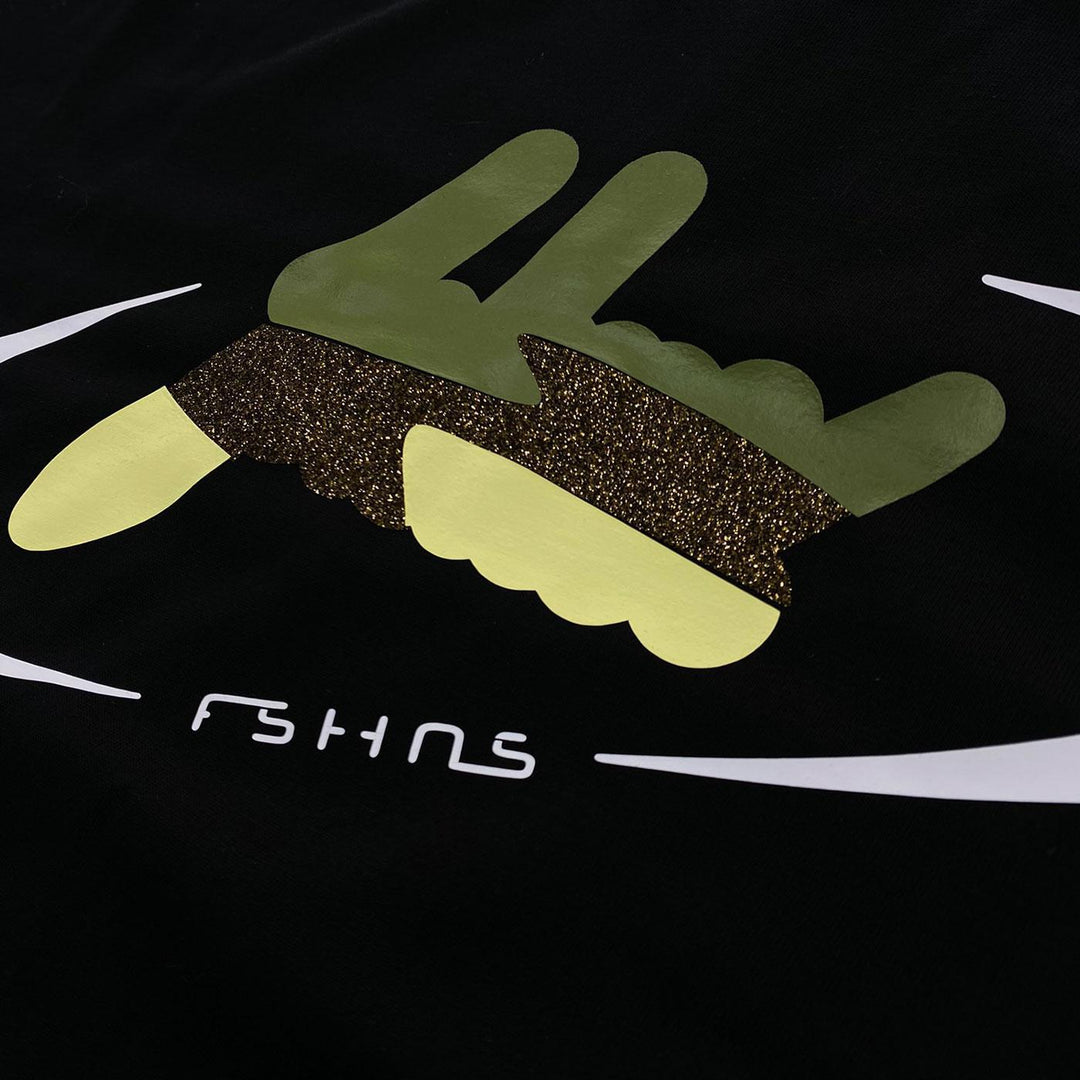 Planet Logo Tee (Olive/Brown Glitter) Detail | FSHNS Brand