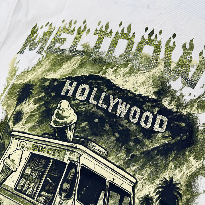 Meltdown Rhinestone Tee (Natural / Moss)