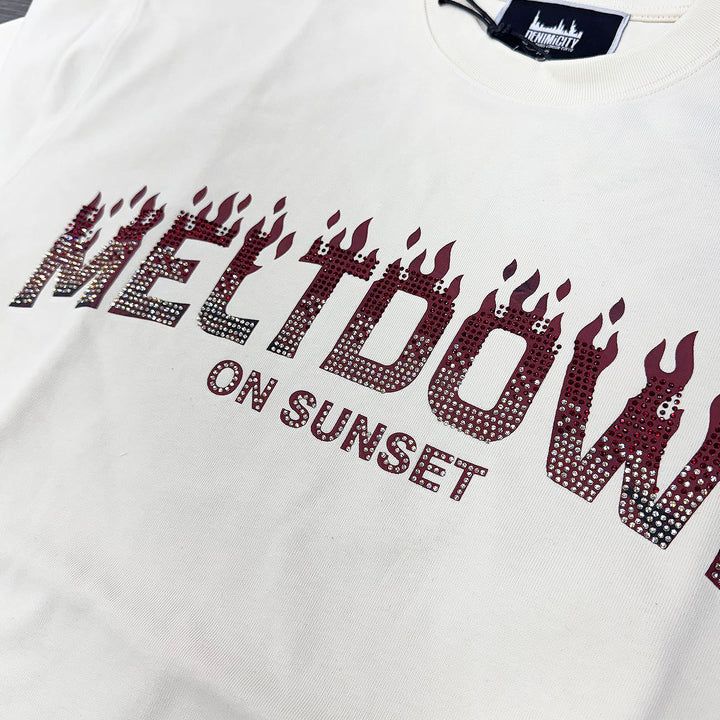Meltdown Rhinestone Tee (Cream / Burgundy)