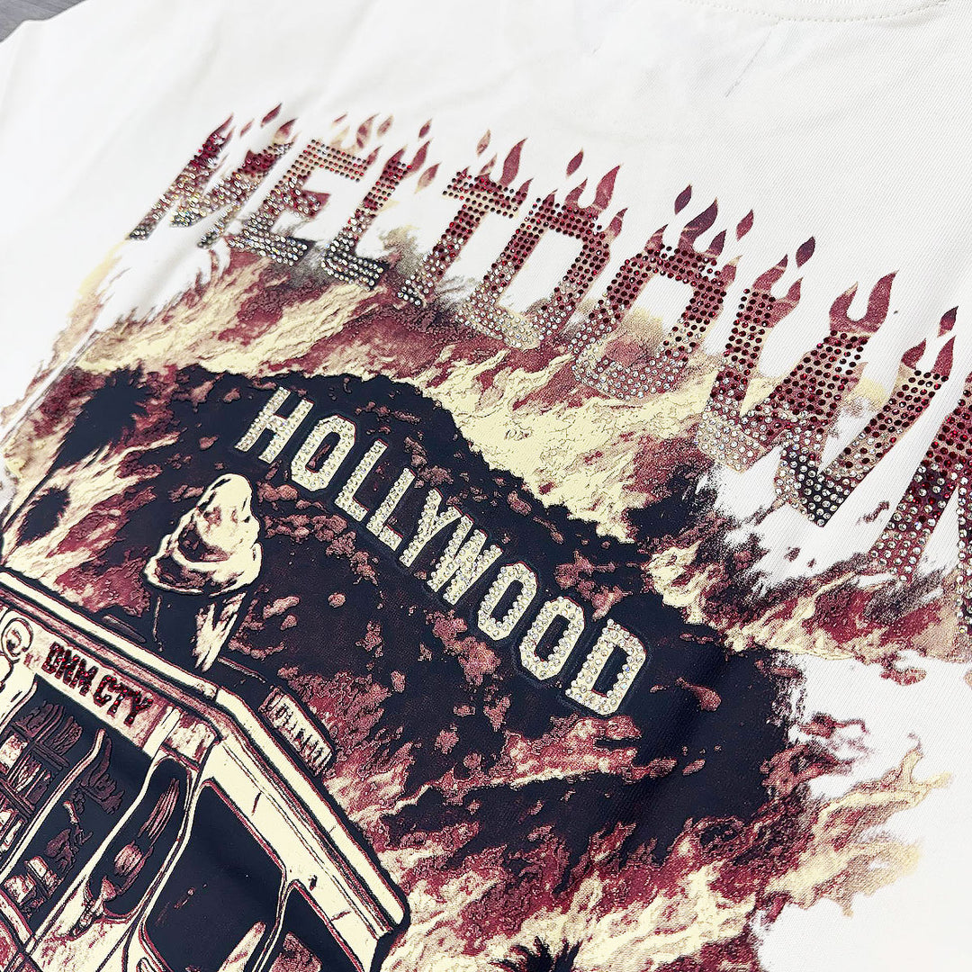 Meltdown Rhinestone Tee (Cream / Burgundy)