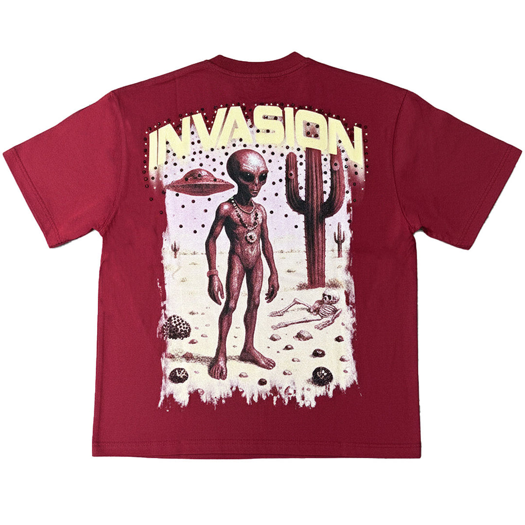Invasion Rhinestone Tee (Burgundy)