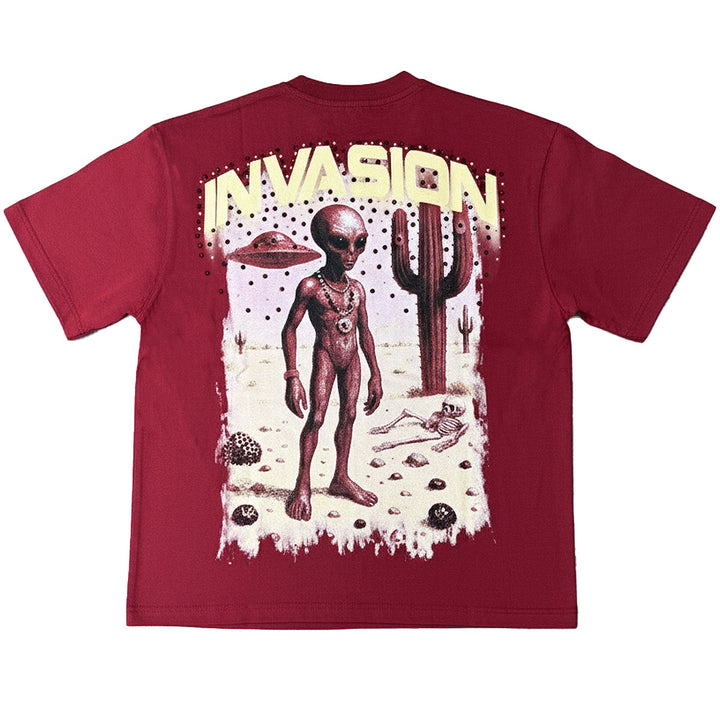 Invasion Rhinestone Tee (Burgundy)