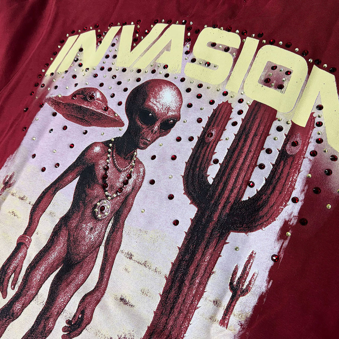 Invasion Rhinestone Tee (Burgundy)