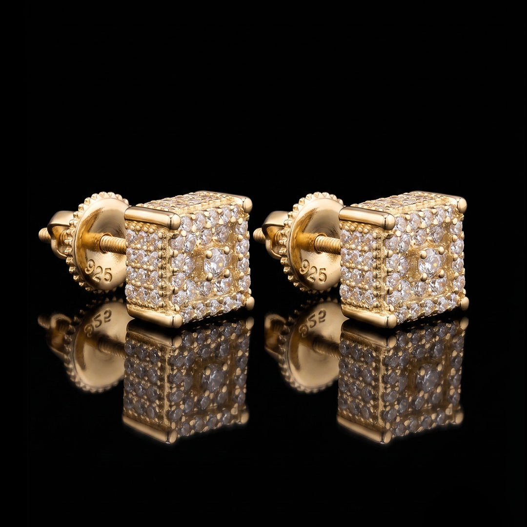Gold Plated Block Moissanite Earrings