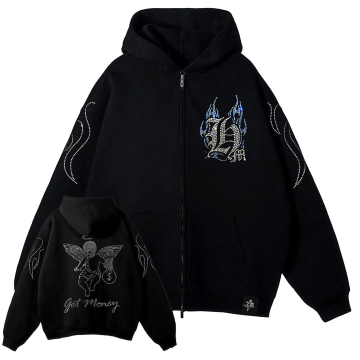 Blue Lux Rhinestone Hoodie (Black)