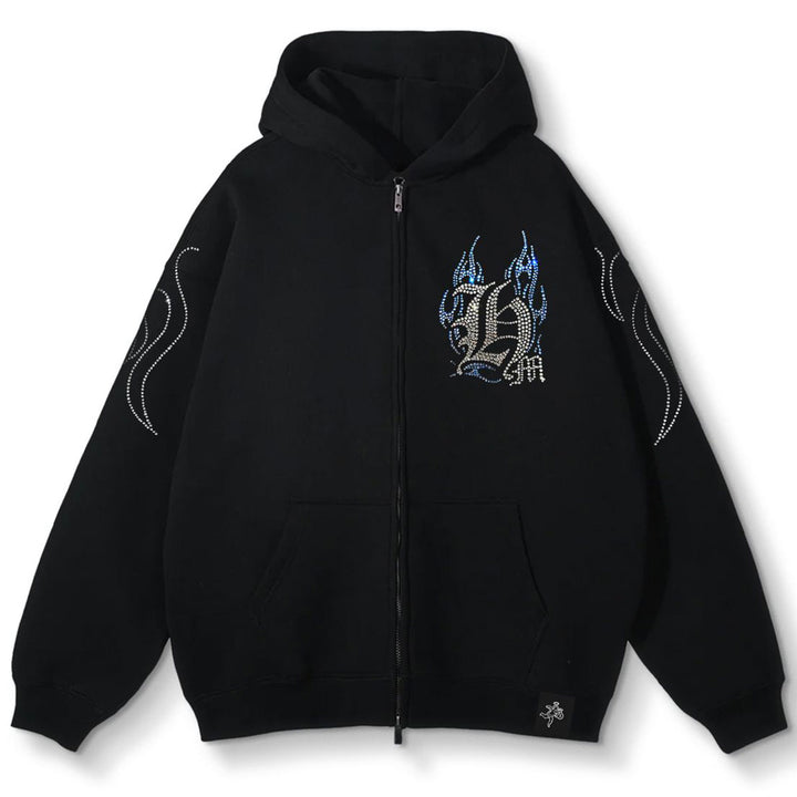 Blue Lux Rhinestone Hoodie (Black)