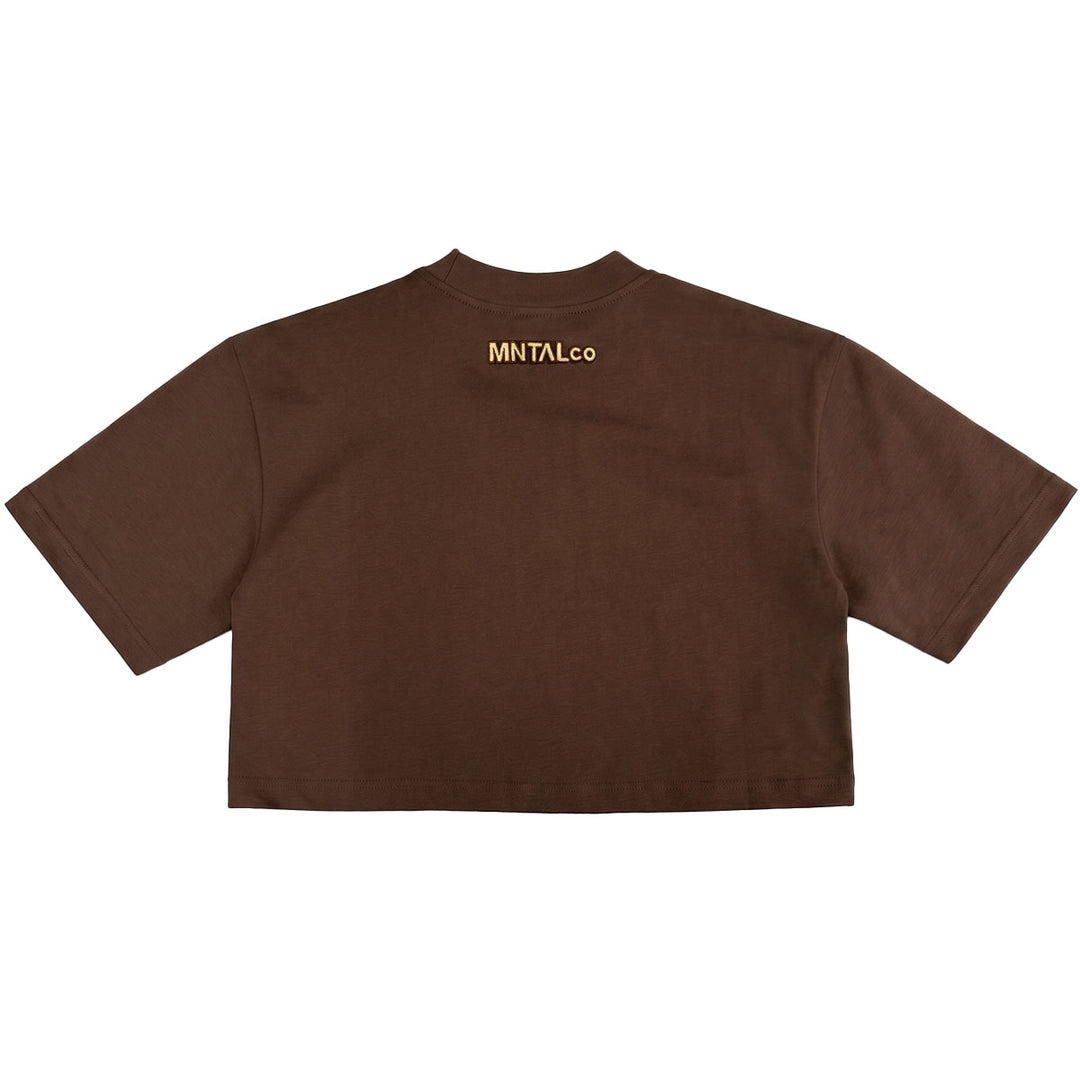 Embroidered M Cropped Tee (Brown)