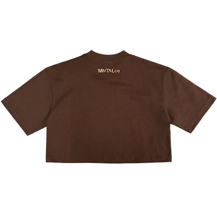 Embroidered M Cropped Tee (Brown)