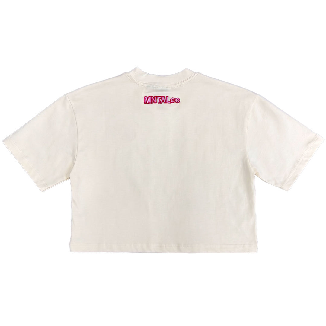 Embroidered M Cropped Tee (Cream)