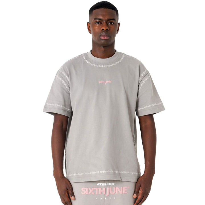 Embroidered Edges Tee (Grey)