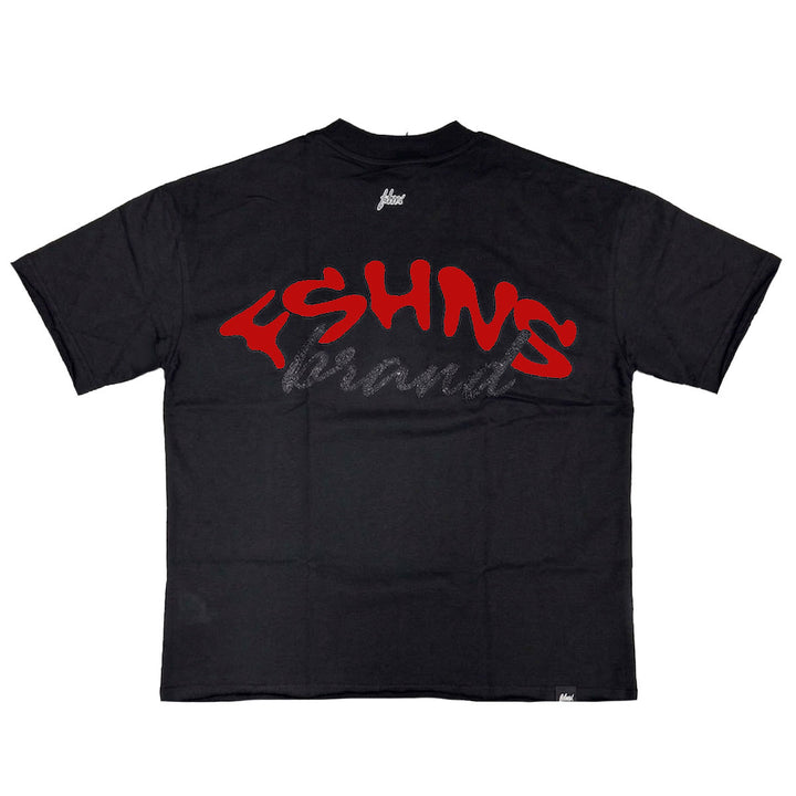 Wavy Glitter Oversize Tee (Black / Red)