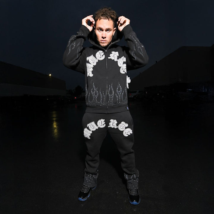 Flame Stone Flare Sweatpants (Black)